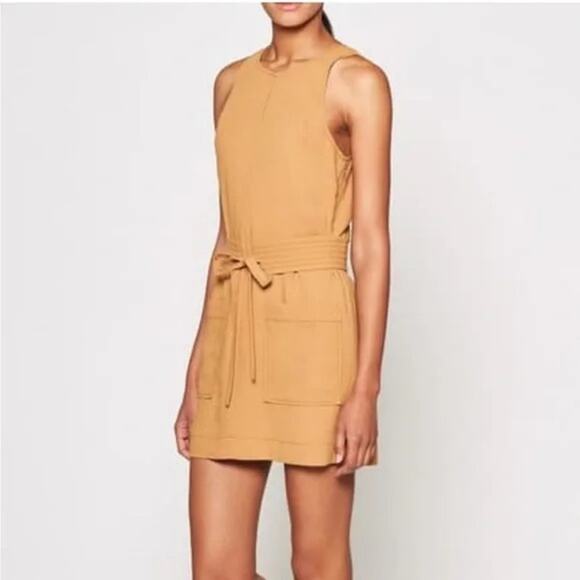 Joie Camel Tan Sleeveless Belted Shift Dress Size M - Picture 2 of 7